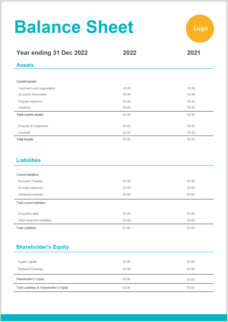 Thumbnail image depicting a modern, minimalist balance sheet template in Microsoft Excel