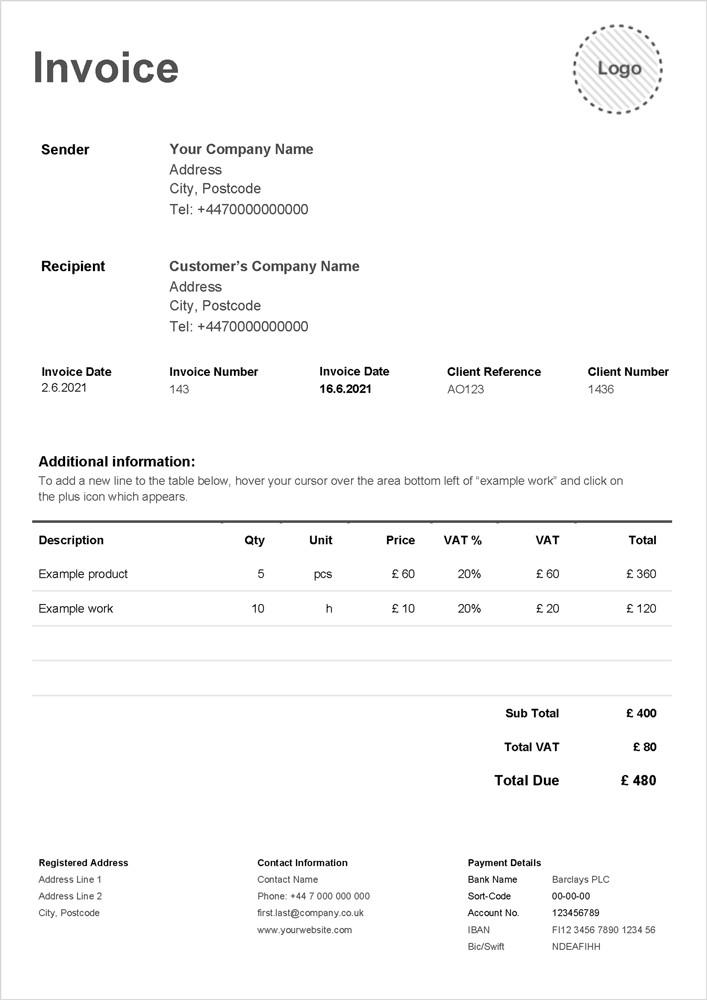 A thumbnail showing a basic monochrome invoice template