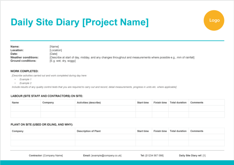 Thumbnail image depicting a simplistic daily site diary template