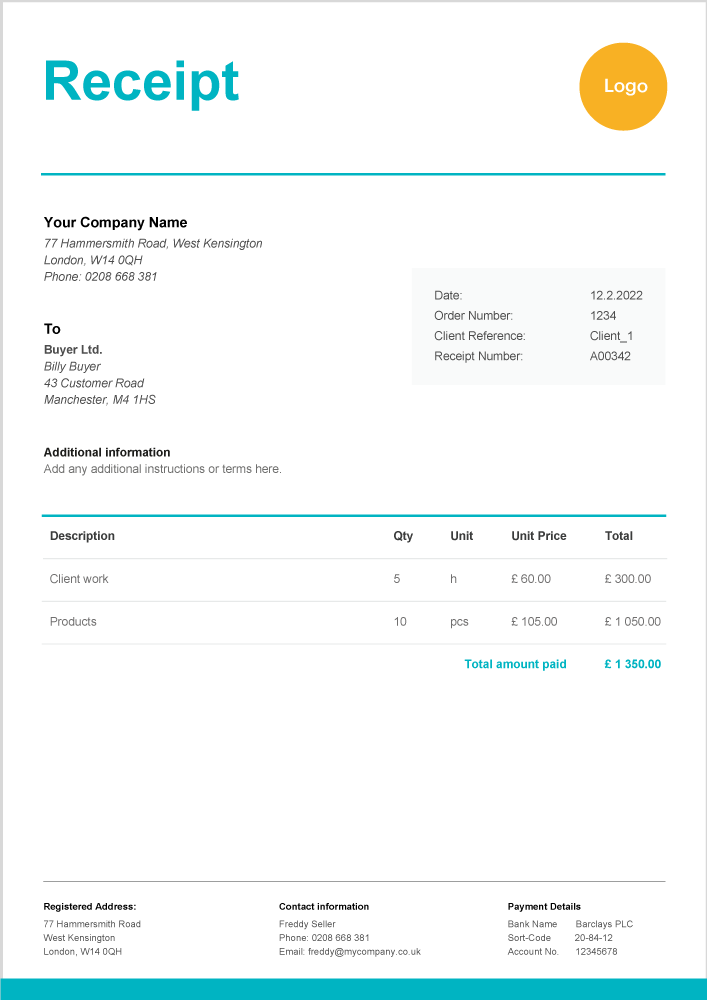 Receipt Template With Example Data