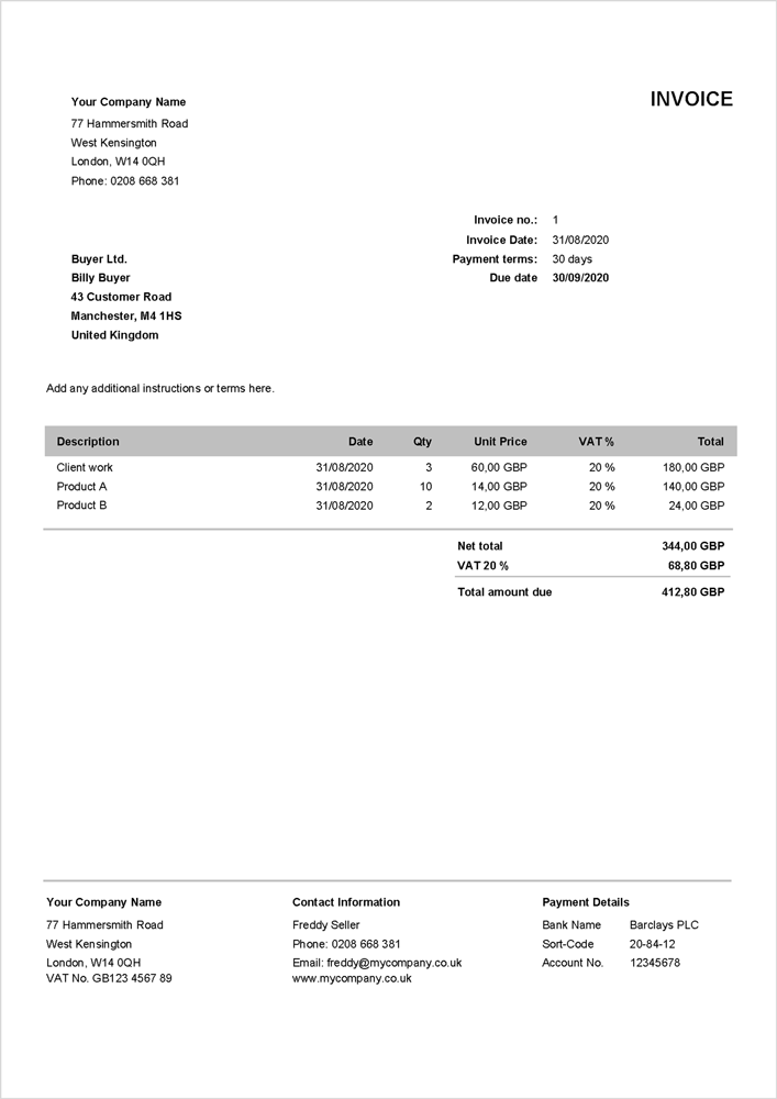 A thumbnail showing our plain invoice template, available to download from the link below