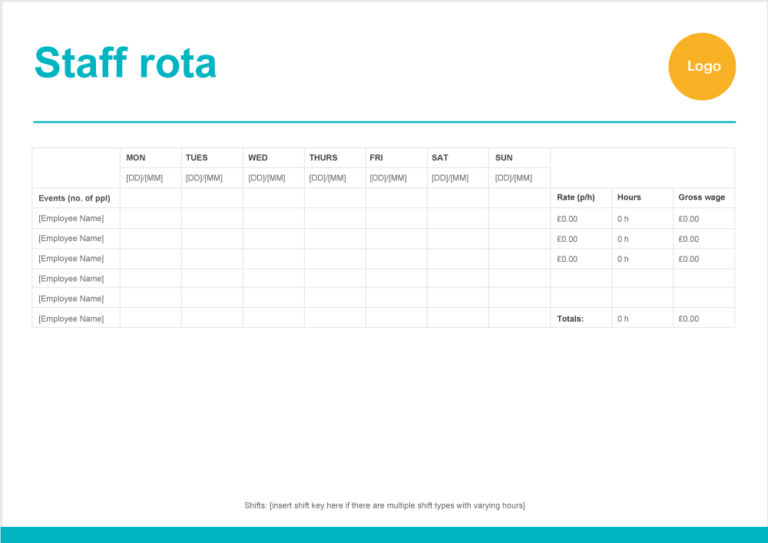 A simple staff rota template in MS Word