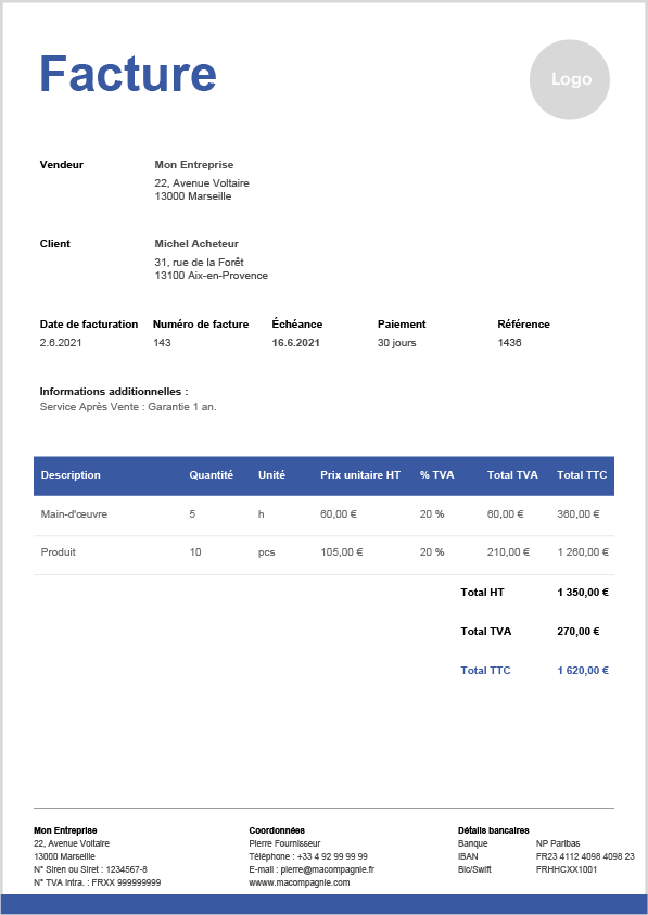 Download Modèle de facture pour auto-entrepreneur