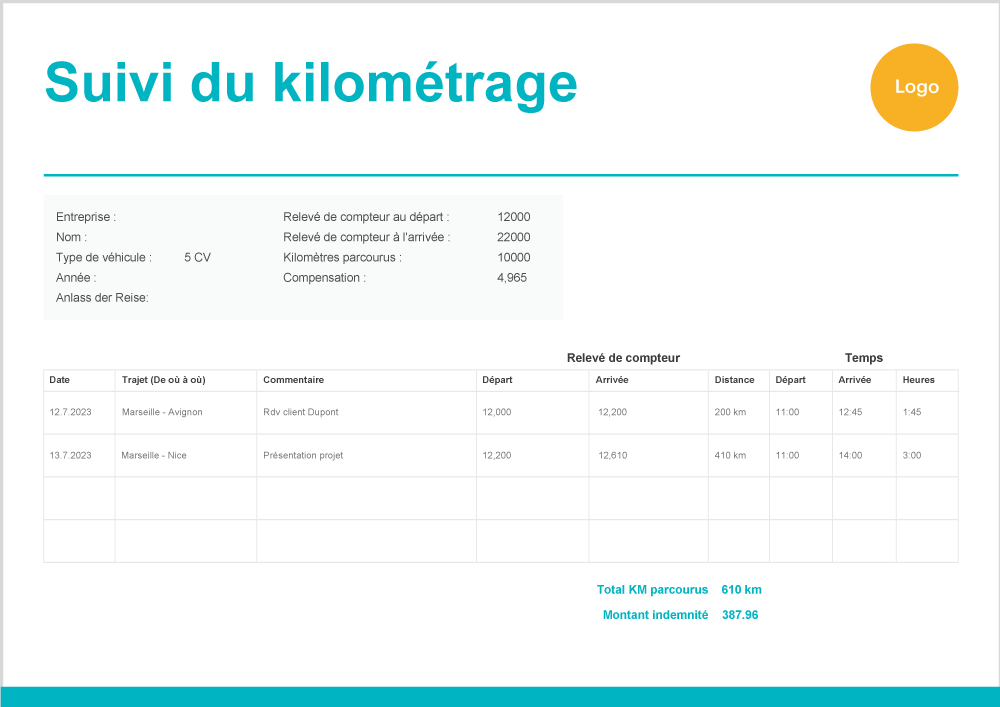 Carnet de bord - suivi des déplacements : modèle à télécharger