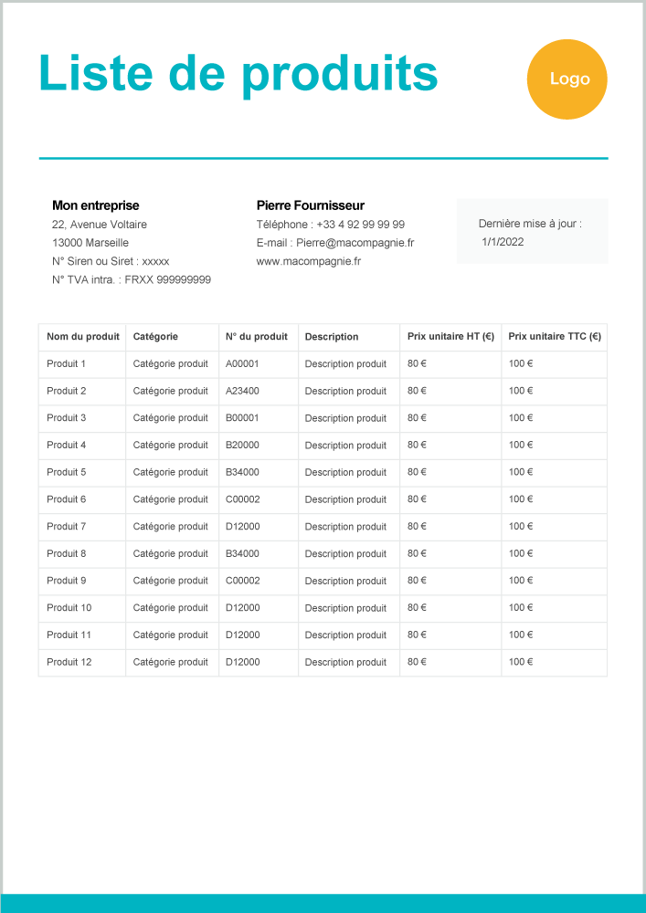 Modèle de grille tarifaire gratuit Excel à télécharger - Zervant