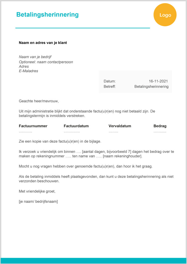 Gratis betalingsherinnering voorbeeld Zervant