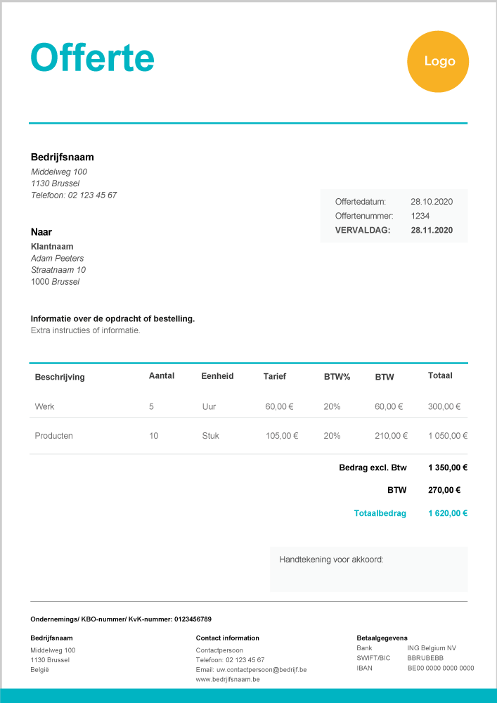 Offerte voorbeeld Gratis downloaden in Excel Zervant