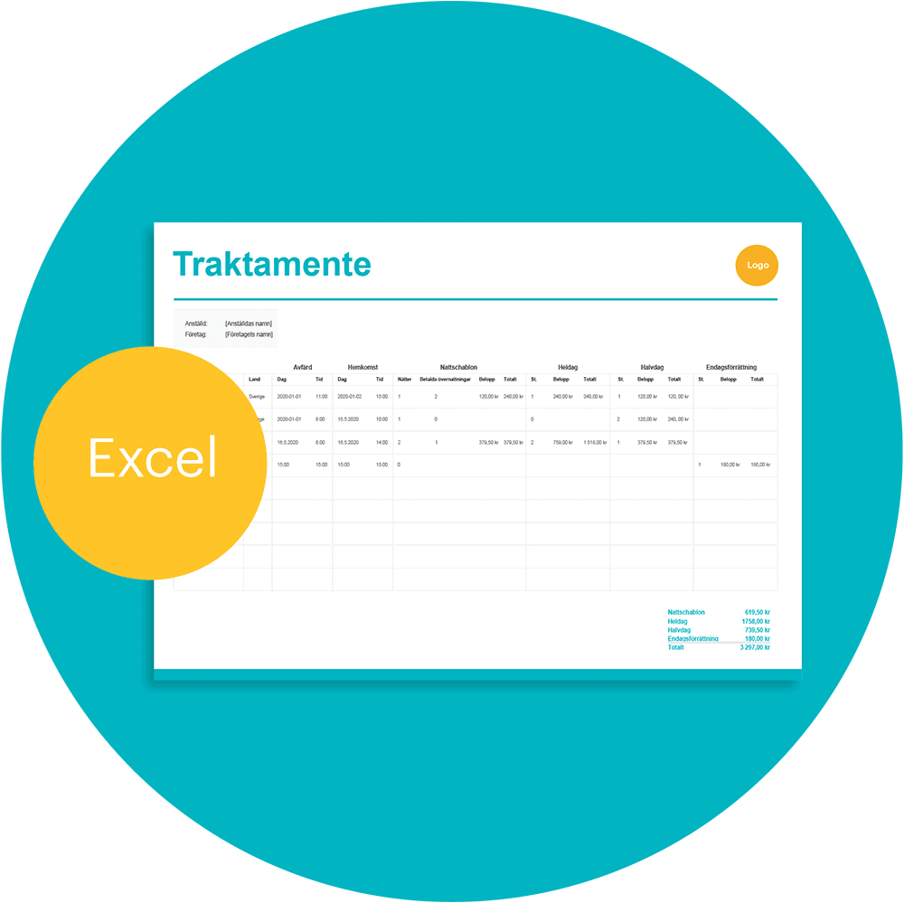 Traktamente i Excel