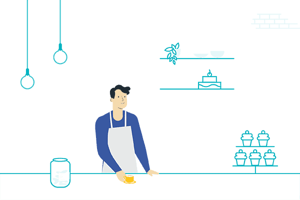 Illustration of a male baker in a bakery