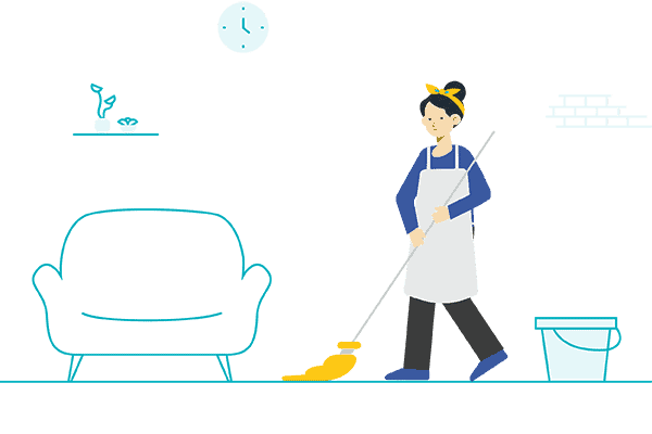 Illustration of a woman cleaning a home