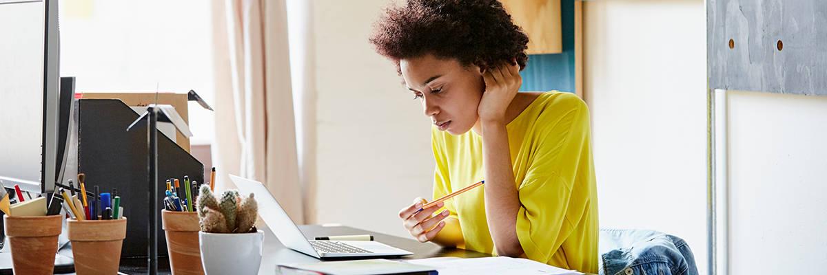 Woman working from home office