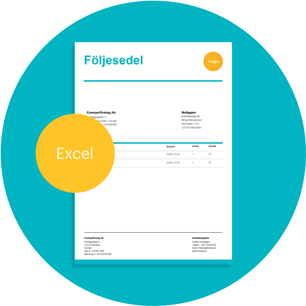 följesedel i Excel