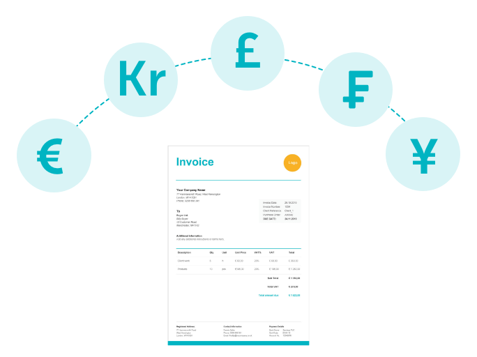 Invoice template below currency symbols