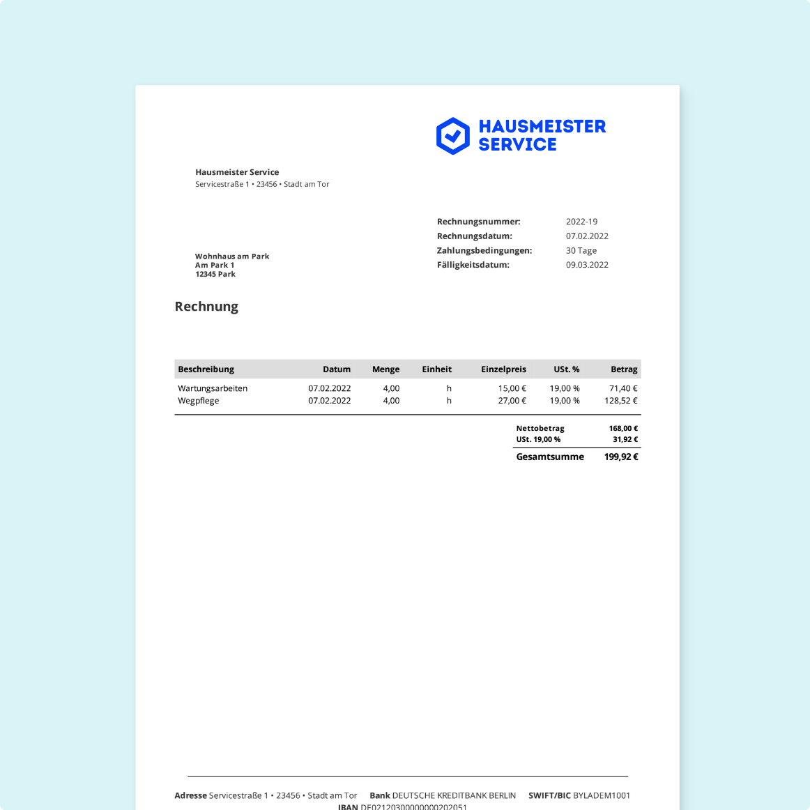 rechnung muster Hausmeister Handwerker