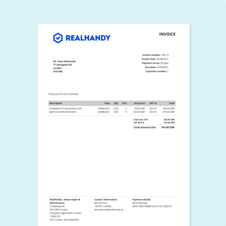 Free UK Invoice Templates | Download in Word & Excel - Zervant