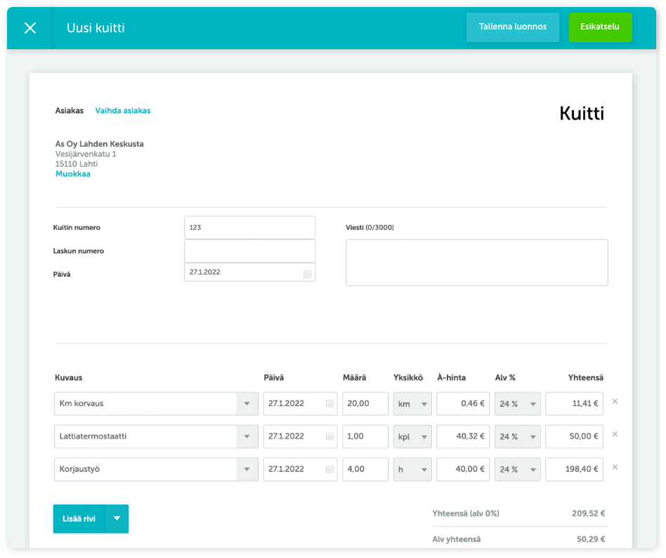 Laskutusohjelmalla kuitin kirjoittaminen nopeutuu