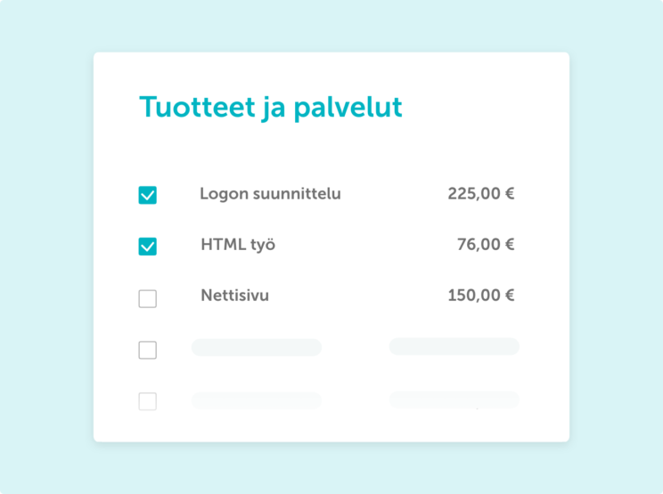 Laskun tiedot - myydyt tuotteet ja palvelut