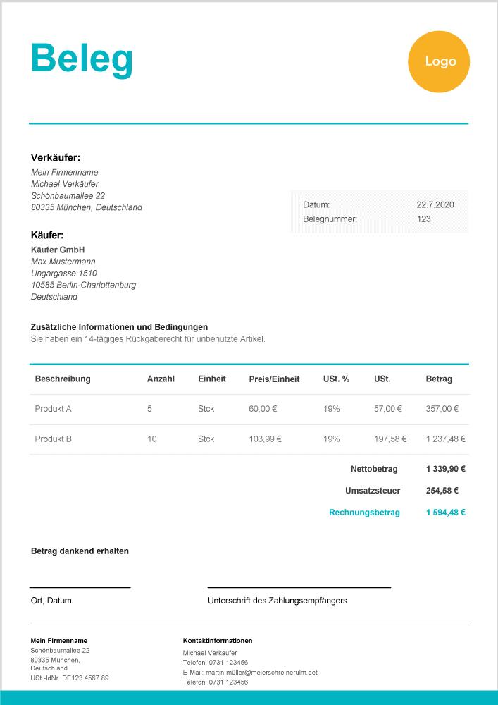 Buchungsbeleg Vorlage kostenlos in Excel mit Anleitung | Zervant Blog