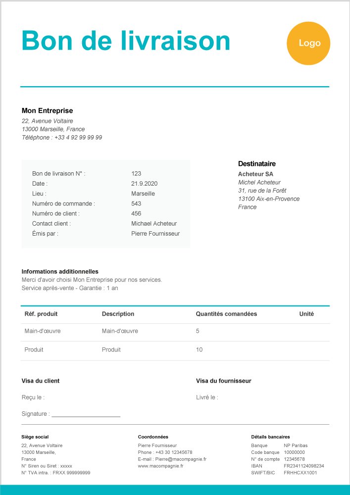 Modèle bon de livraison à télécharger gratuitement sous Word et Excel