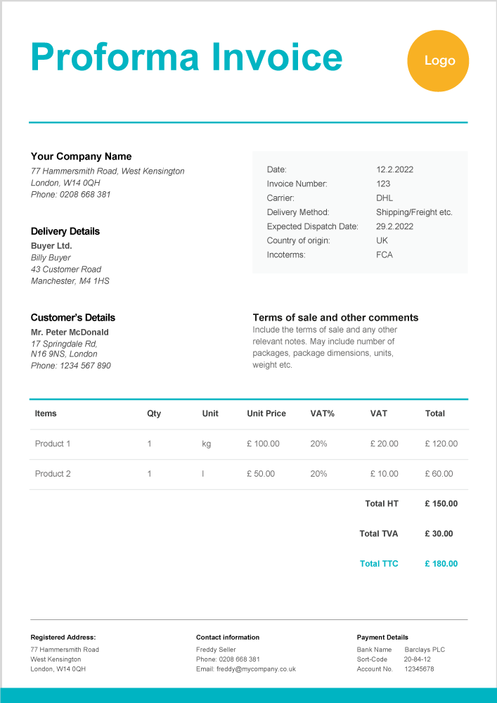 Pro Forma Invoice Template Free Template In Word Or Excel Zervant Blog